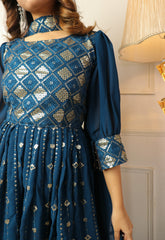 Blue Sequins Embroidered Georgette Sharara Suit