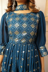 Blue Sequins Embroidered Georgette Sharara Suit