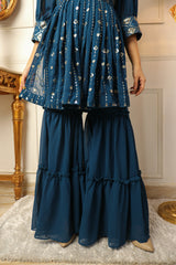 Blue Sequins Embroidered Georgette Sharara Suit