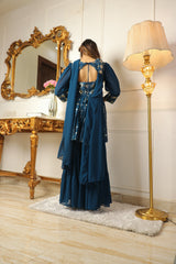 Blue Sequins Embroidered Georgette Sharara Suit