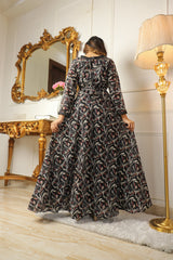Black Printed Georgette Gown