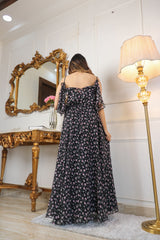 FLORAL PRINTED GEORGETTE MAXI DRESS