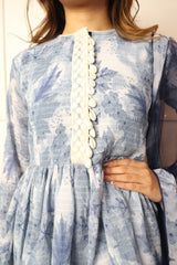 Floral Printed Empire Kurti With Sharara & Dupatta