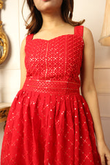 Red Sequins Embroidered Georgette Sharara Suit