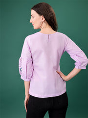 C-03 Pink Embroidered Bell-Sleeve Tunic for Women – Stylish Cotton Blend Solid Top | Elegant 3/4 Sleeve Casual & Office Wear Malaysia 2025