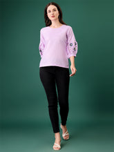 C-03 Pink Embroidered Bell-Sleeve Tunic for Women – Stylish Cotton Blend Solid Top | Elegant 3/4 Sleeve Casual & Office Wear Malaysia 2025