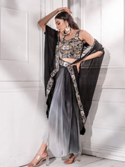Black Ombre Indo western Draped Dhoti Skirt Set