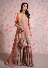 'Peach Pink Embroidered Sharara Suit'