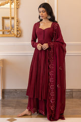 Beautiful Maroon Anarkali Top With Palazzo And Dupatta