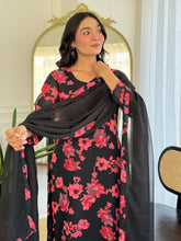 BLACK COLOURED WOMEN'S GEORGETTE KURTA WITH PANT DUPATTA SET