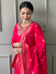 PINK COLOURED WOMEN'S VISCOSE CHANDERI KURTA SET