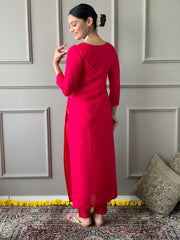 PINK COLOURED WOMEN'S VISCOSE CHANDERI KURTA SET