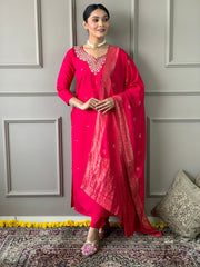 PINK COLOURED WOMEN'S VISCOSE CHANDERI KURTA SET