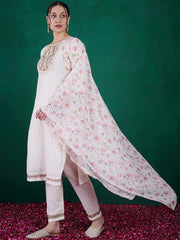 WHITE COLOURED WOMEN'S EMBROIDERY KURTA SET