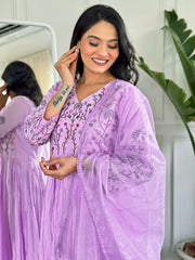 LIGHT PURPLE COLOURED WOMEN'S VISCOSE CHANDERI KURTA SET