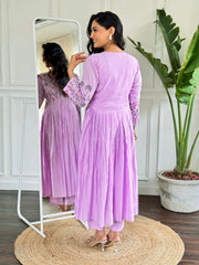 LIGHT PURPLE COLOURED WOMEN'S VISCOSE CHANDERI KURTA SET