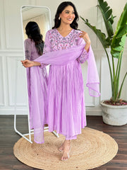 LIGHT PURPLE COLOURED WOMEN'S VISCOSE CHANDERI KURTA SET