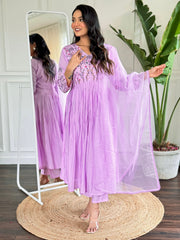LIGHT PURPLE COLOURED WOMEN'S VISCOSE CHANDERI KURTA SET