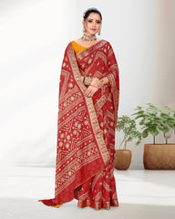 Festive wear Zari Weaving Jacquard border Viscose saree with blouse for women