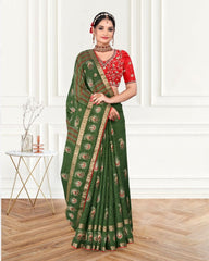Handwork Viscose border Cotton saree with blouse for women