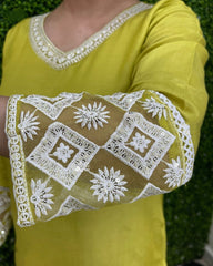 PISTA YELLOW COLOURED WOMEN'S EMBROIDERY KURTA SET