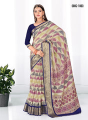 Geometric Print Zari border Soft cotton saree with blouse for women