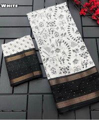 White soft cotton woven border kalamkari Print saree