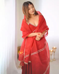 Red Rayon silk Chikankari sequins work Dress