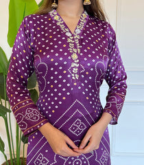 PURPLE COLOURED WOMEN'S VISCOSE COTTON KURTA WITH PANT DUPATTA SET