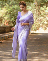 Lavender soft Linen cotton woven saree
