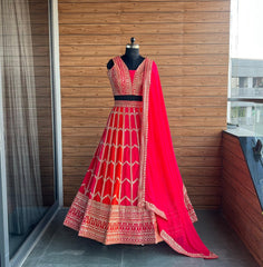 Trendy Orange-Pink Wedding Lehenga Choli for Women