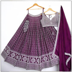 Purple Faux Georgette Wedding Lehenga Choli