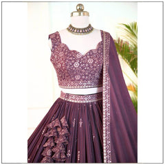 Rose Brown georgette sequins embroidery wedding lehenga choli