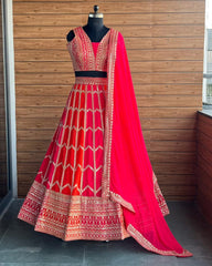 Trendy Orange-Pink Wedding Lehenga Choli for Women