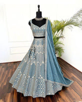 Light Blue Sequins Embroidery Lehenga Choli for women