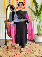 BLACK COLOURED WOMEN'S VISCOSE RAYON KURTA SET