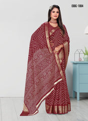 Laheriya print Zari border Soft cotton saree with blouse for women