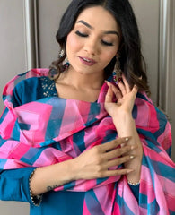 BLUE COLOURED WOMEN'S REYON SLUB KURTA SET