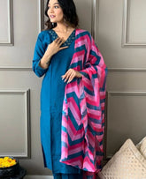 BLUE COLOURED WOMEN'S REYON SLUB KURTA SET