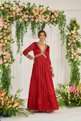 Red Hand Embroidered Anarkali suit set