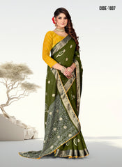 Jacquard Butta Soft cotton saree with blouse for women