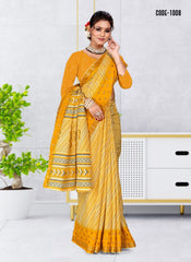 Strip Print Jacquard border Dola Silk saree with blouse for women