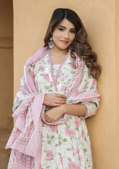 KAMINI PINK COLOURED WOMEN'S COTTON SLUB KURTA WITH PANT DUPATTA SET