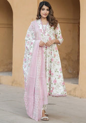 KAMINI PINK COLOURED WOMEN'S COTTON SLUB KURTA WITH PANT DUPATTA SET