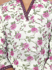 PINK COLOURED WOMEN'S COTTON SLUB KURTA WITH PANT DUPATTA SET