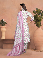 PINK COLOURED WOMEN'S COTTON SLUB KURTA WITH PANT DUPATTA SET