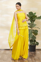 Demanding Mesmaric Yellow Coloured Kurta Set