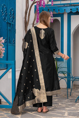 Black Jacquard Silk Kurta Set with Heavy Silk Bottom & Dupatta | Readymade Indian Suit | Size S–XXL | Elegant Party Wear for Women in Malaysia