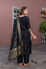 Mayara Black Beauty Rayon Slub Suit with Jacquard Dupatta