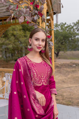 Sadgi Cherry Soft Silk Kurta Set with Bottom & Jacquard Dupatta | Elegant Jacquard Work | Festive & Party Wear – Malaysia